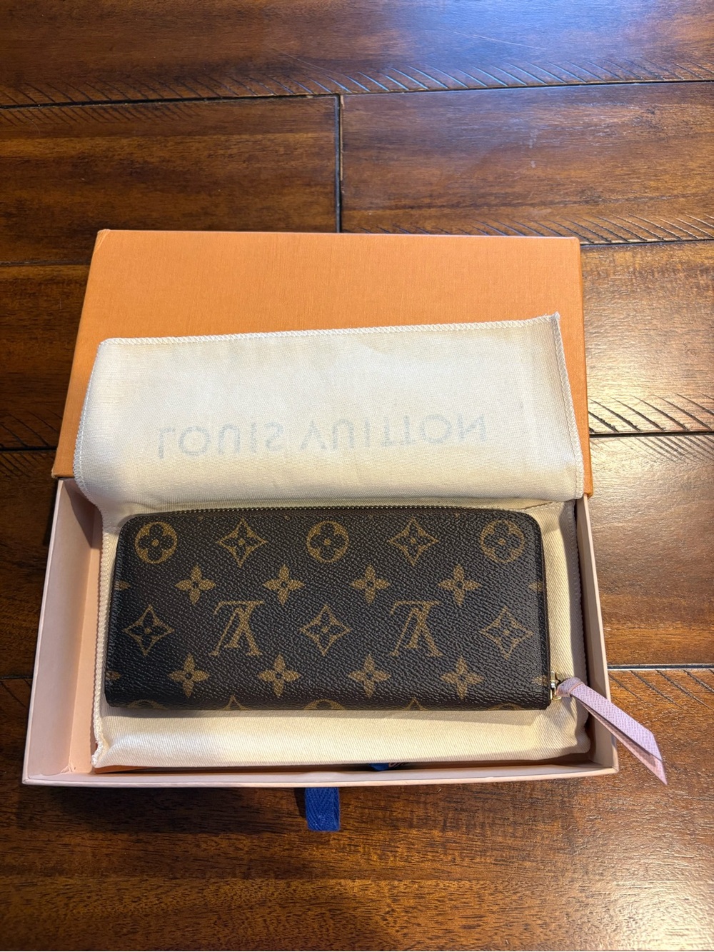 Louis Vuitton Monogram Zip Wallet in Brown with Light Pink Pull